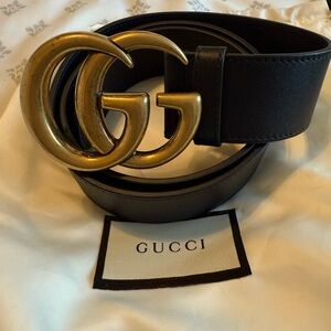 Gucci Black Belt with Gold GG Buckle